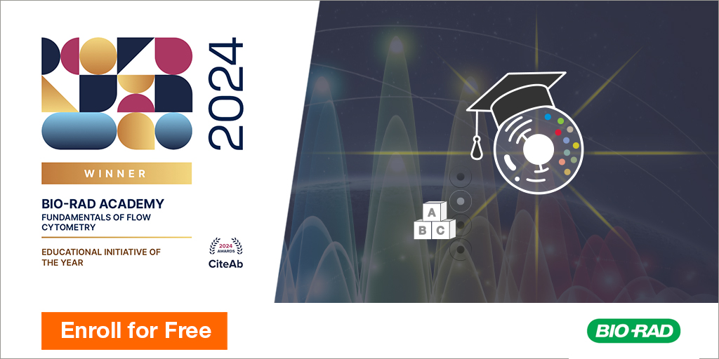Learn the basics of flow cytometry with Bio-Rad's Fundamentals of Flow Cytometry course, winner of CiteAb's Educational Initiative of the Year 2024 award. 
Enroll for free: ow.ly/uJ6h50RSj7q

#FlowCytometry #Antibodies #CiteAbAwards #CiteAbAwards24