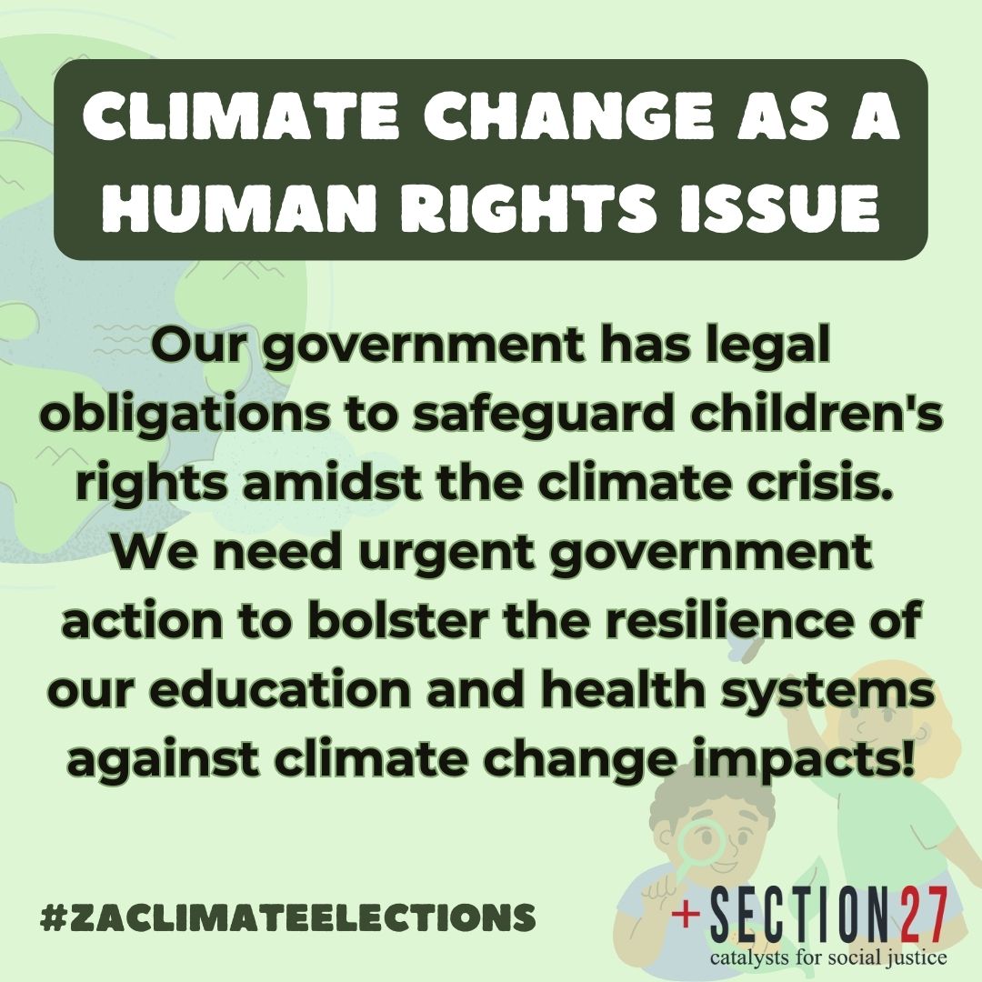 SECTION27 (@section27news) on Twitter photo Elections are near, but the climate crisis is here. We need politicians and a government that cares about climate justice. SECTION27's climate report, that is to be released in June speaks to this | <a href="/Climate_Comms/">Climate Comms</a>
#ClimateJustice #Elections2024 #ZAClimateElections Elections are near, but the climate crisis is here. We need politicians and a government that cares about climate justice. SECTION27's climate report, that is to be released in June speaks to this | <a href="/Climate_Comms/">Climate Comms</a>
#ClimateJustice #Elections2024 #ZAClimateElections