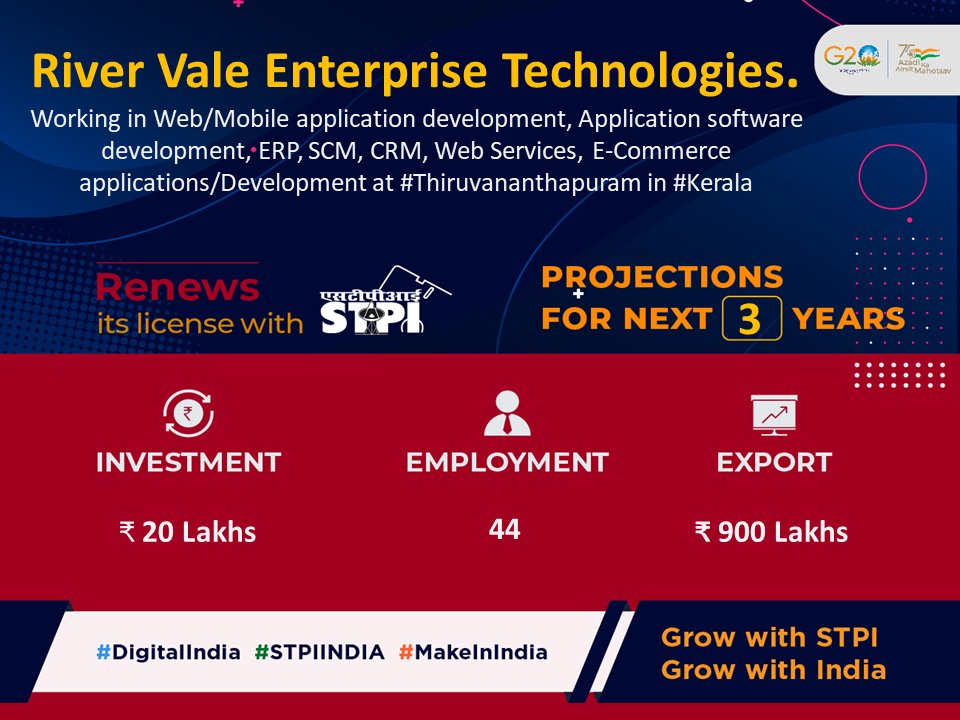 Congratulations M/s. River Vale Enterprise Technologies. ! for renewal of license! #GrowWithSTPI #DigitalIndia #STPIINDIA #StartupIndia @AshwiniVaishnaw @Rajeev_GoI