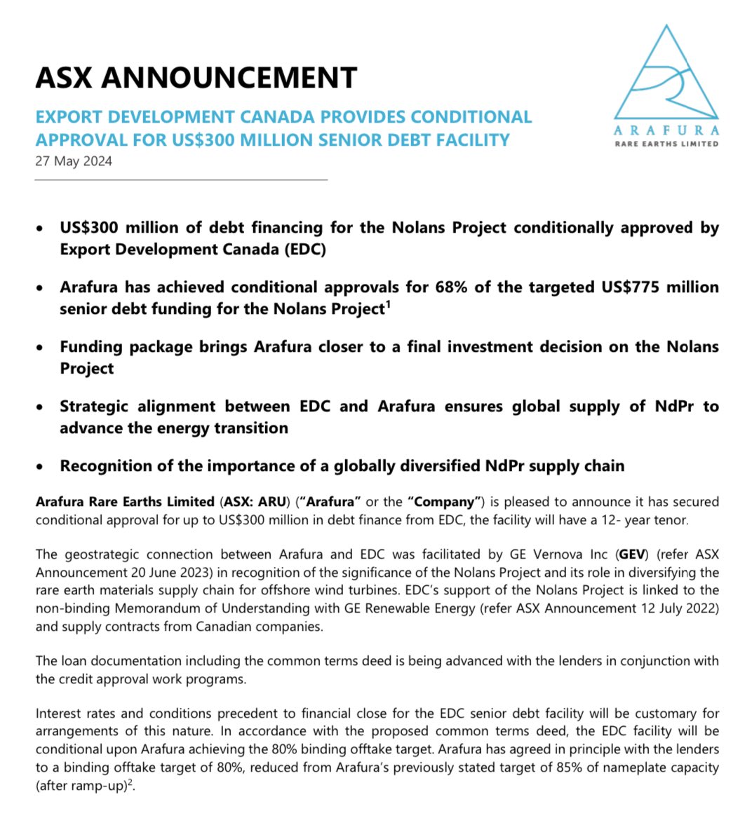 $BUS neighbour $ARU receives conditional approval for another $300 mil debt facility Now 70% of the way funded to building Australia’s next #RareEarth mine $ARU valued at $450 million $BUS valued at $5 million $BUS to begin drilling their target in the coming weeks 👍