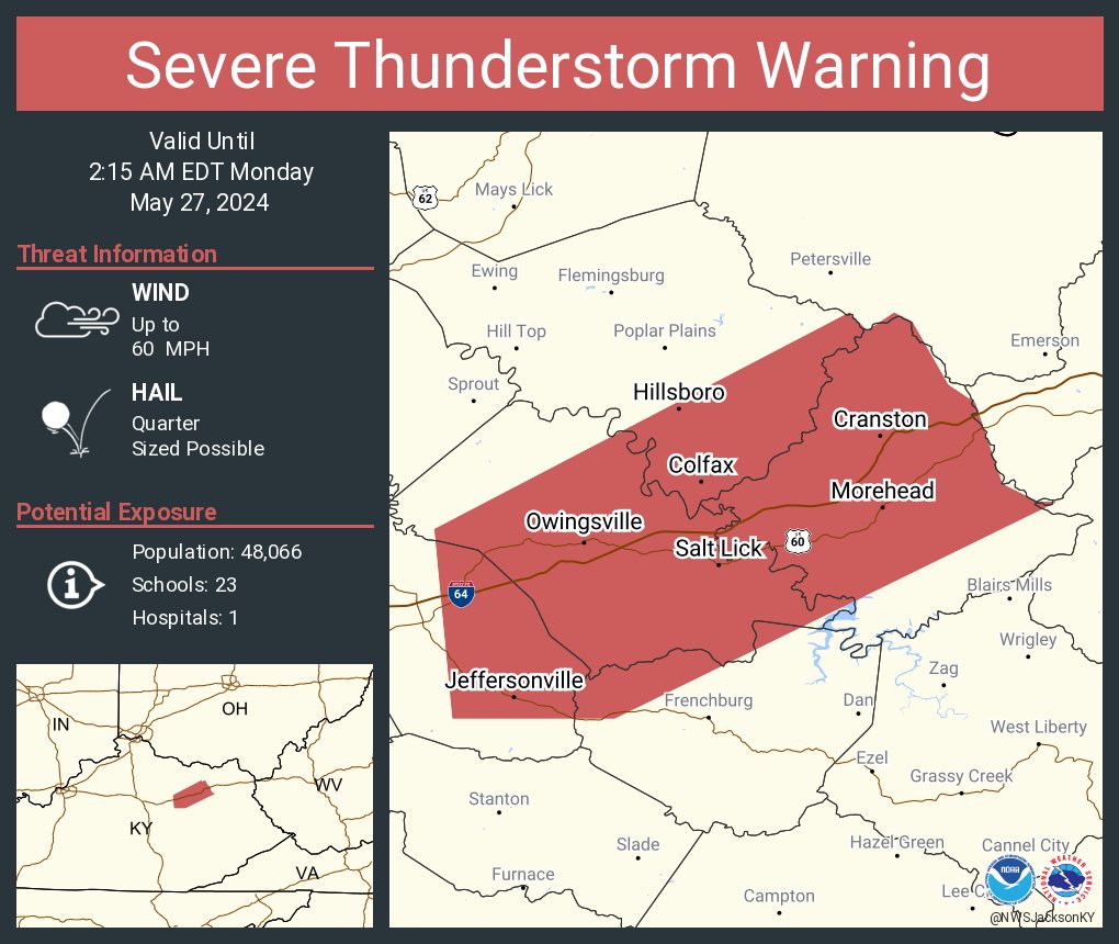 Severe Thunderstorm Warning including Morehead KY, Owingsville KY and Jeffersonville KY until 2:15 AM EDT