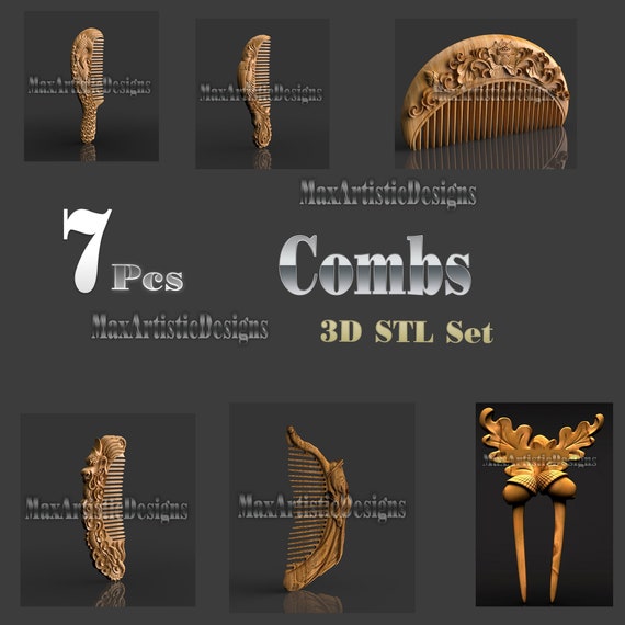 7 Combs for hair 3d stl files Artistic designs set for 3d printer machines - Download tinyurl.com/244t6x94