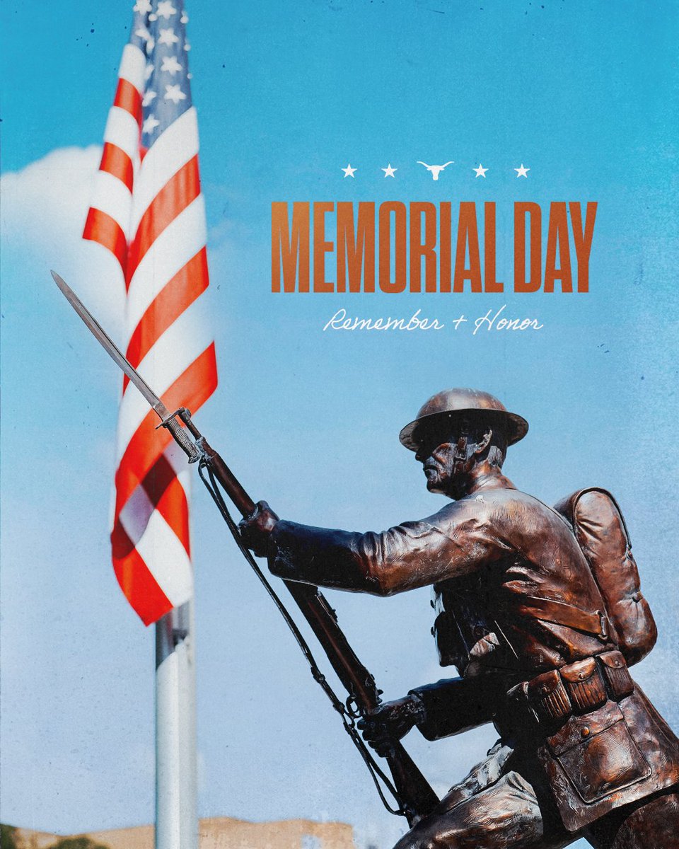 TexasLonghorns's tweet photo. today and every day we remember those who made the ultimate sacrifice 🇺🇸 

#HookEm | #MemorialDay https://t.co/aZJH71Dk5B