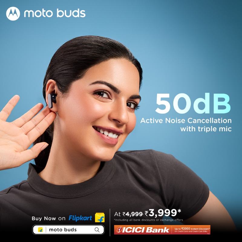 motorolaindia's tweet photo. The Perfect Blend of Silence and Clarity. #MotoBuds offer industry-leading 50dB Active Noise Cancellation and triple mic technology for unmatched active noise cancellation and crystal-clear calls.
Buy Now @flipkart & https://t.co/azcEfy1Wlo.
#SoundOfYouth
