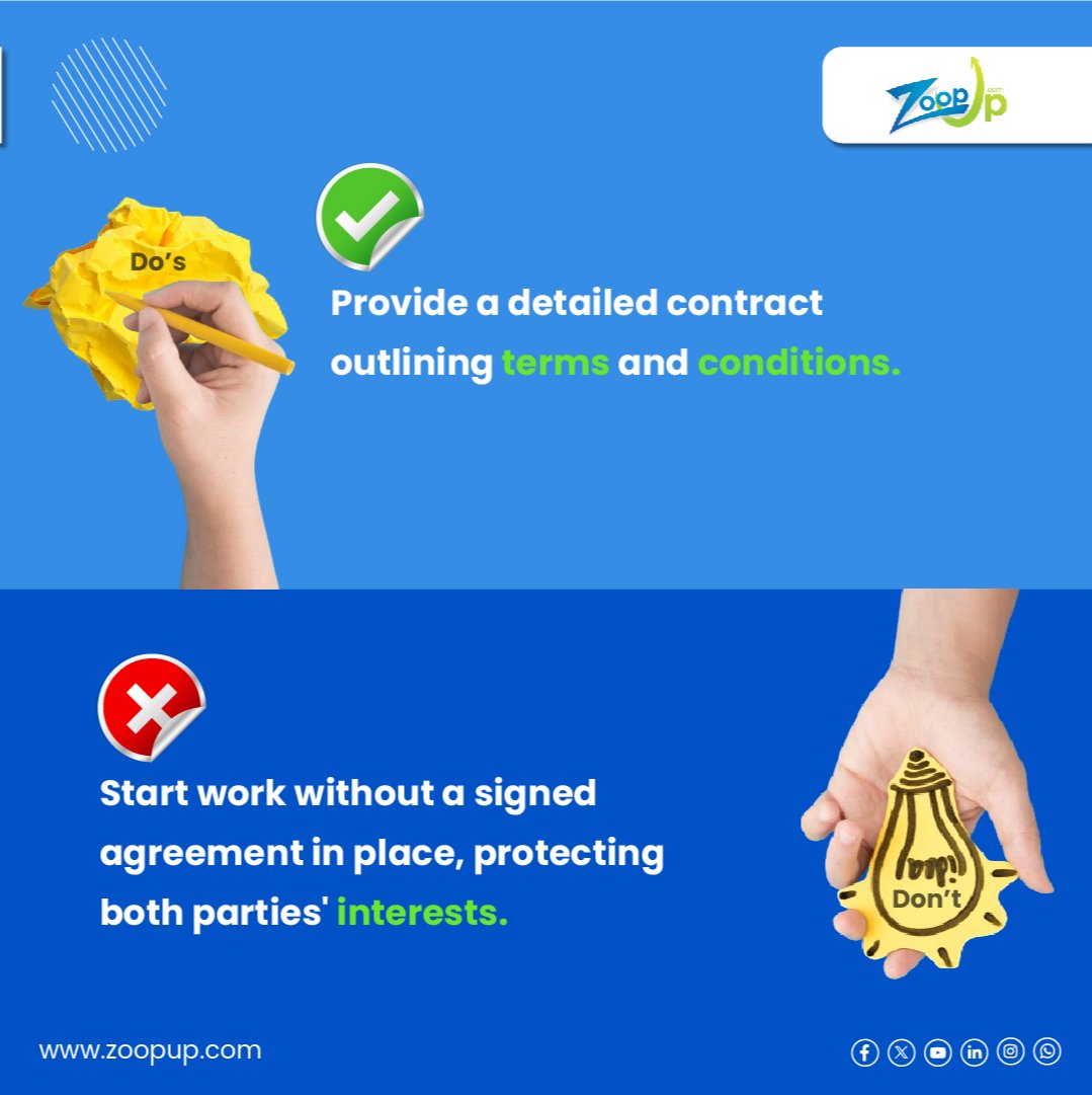 ZoopUpOfficial's tweet image. Do&apos;s and don&apos;ts while onboarding a client ✅❌

.

.
#clientproposal #proposal #clientonboarding #freelancetips #zoopup #projects #freelancers #gigs