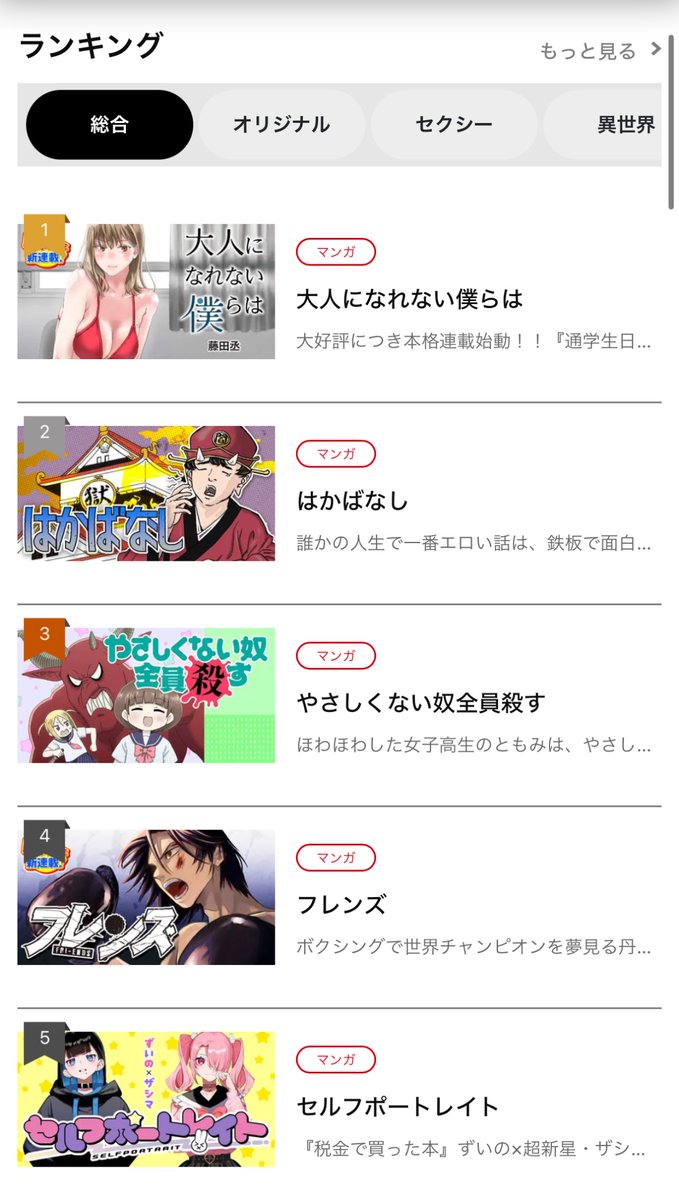 🎊総合ランキング🎊

第1位『#大人になれない僕らは』
yanmaga.jp/comics/%E5%A4%…

第2位『#はかばなし』
yanmaga.jp/comics/%E3%81%…

第3位『#やさしくない奴全員殺す』
yanmaga.jp/comics/%E3%82%…

新連載『やさしくない奴全員殺す』がランクイン‼️‼️