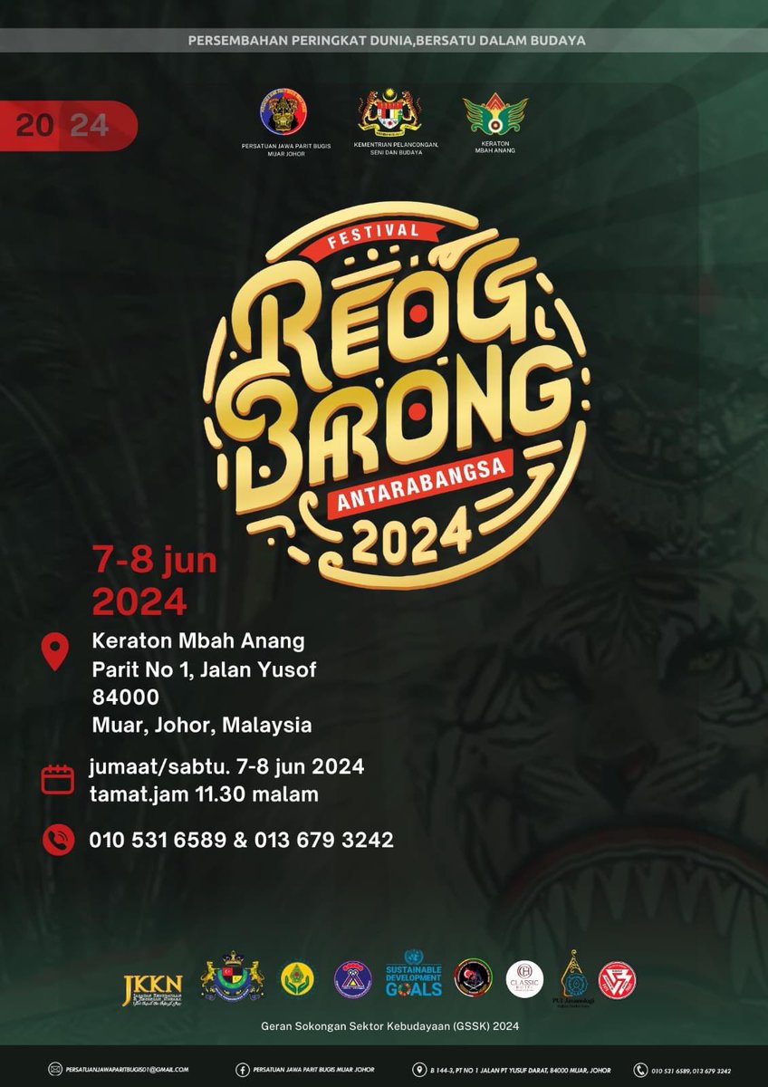 Festival Reog Barong Antarabangsa 

📆 7-8 Jun 2024
📍 Keraton Mbah Anang, Muar, Johor