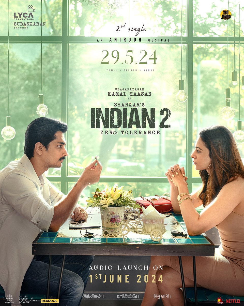 A symphony is about to bloom! 🌸 The 2nd single from INDIAN-2, a Rockstar ANIRUDH musical, is dropping on May 29th. 🎼 Get ready to be swept away. ✨🤩 #Indian2 🇮🇳 #Ulaganayagan @ikamalhaasan #Siddharth @Rakulpreet @shankarshanmugh @anirudhofficial @LycaProductions #Hindustani2