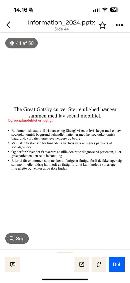 Jeg talte om den stigende ulighed i går på <a href="/informeren/">Dagbladet Information</a> Større ulighed hænger sammen med lav social mobilitet
Og socialmobilitet er vigtigt- ikke kun for den enkelte: 
• Et studie ( @idalykkekr og Sheng) viser, at hvis læger med en lav socioøkonomisk baggrund behandler patienter