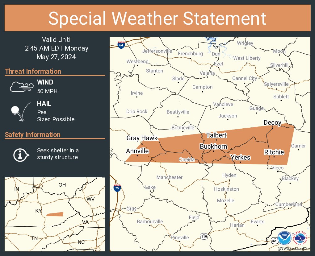 A special weather statement has been issued for Annville KY, Buckhorn KY and Lost Creek KY until 2:45 AM EDT