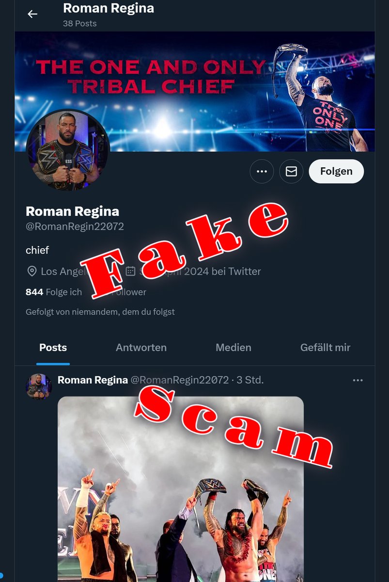 Dear Roman Empire please report this Fake/Scam Account. Unfortunatly there are still People who fall for these Scammer. Report <a href="/RomanRegin22072/">Roman Regina</a>  ! The Account replys to Fans claiming to be Joe/Roman