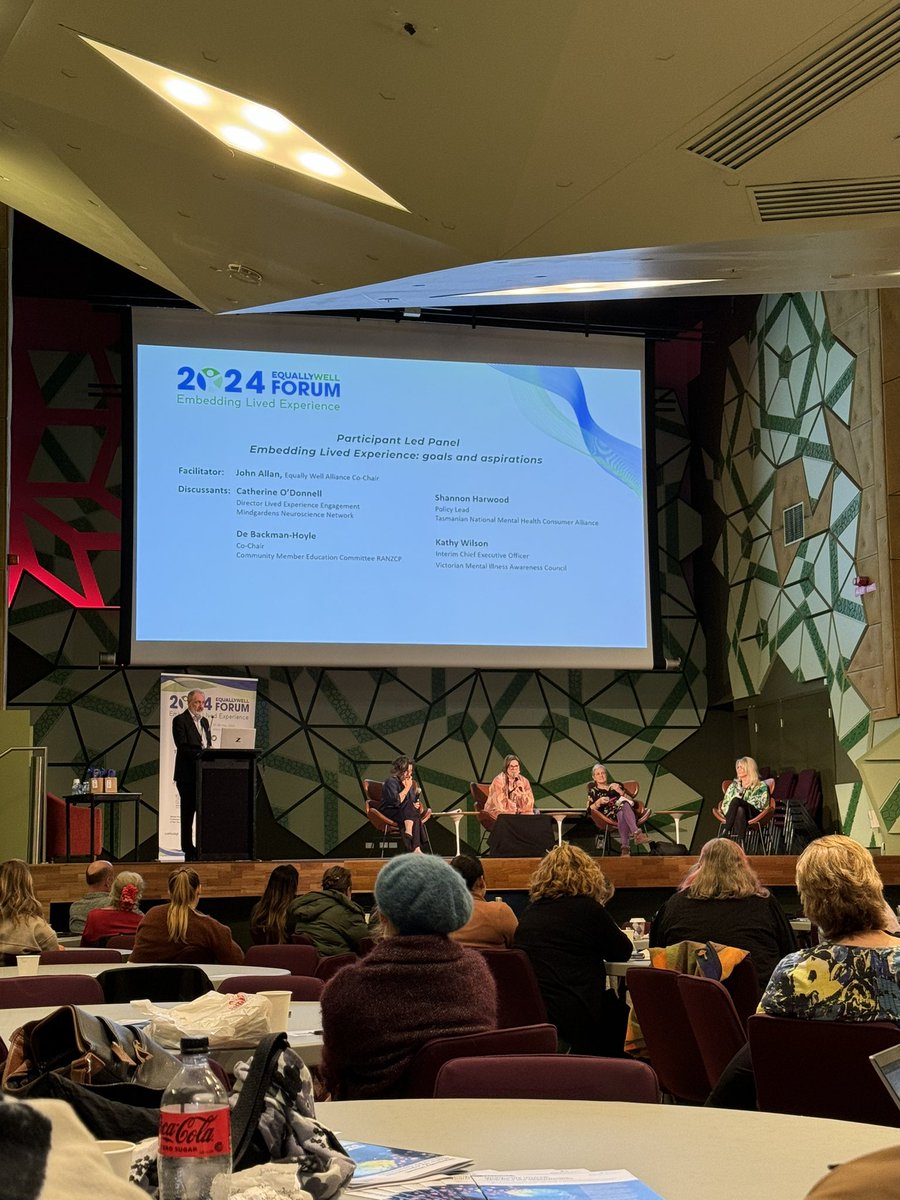 Wonderful panel discussion on embedding lived experience: goals and aspirations at #equallywellAu24 @EquallyWell_AU @mindgardensau