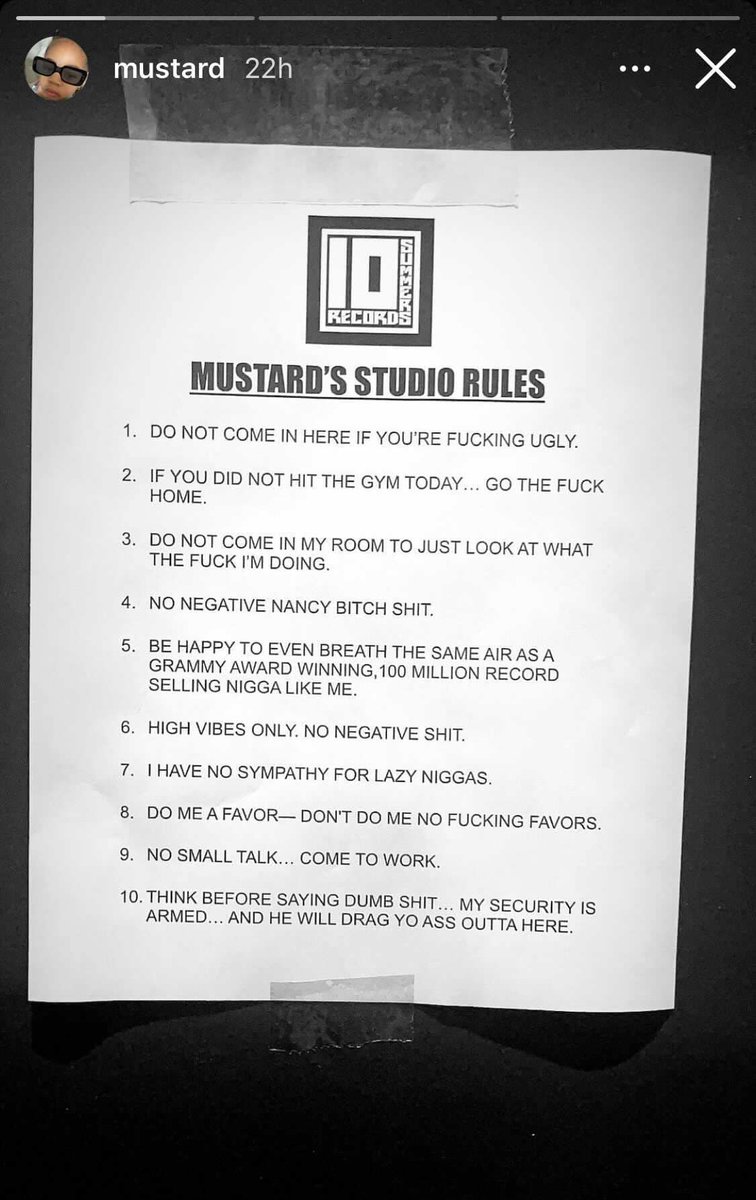 Throwback to DJ Mustard's studio rules 😭😭