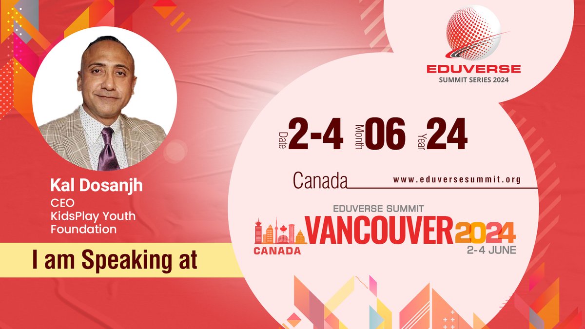 We're thrilled to welcome Kal Dosanjh, CEO of KidsPlay Youth Foundation, to #EduverseSummitCanada2024

Don't miss Kal's inspiring talk on empowering the next generation!

Register here: bit.ly/3IKn01E
Book your accommodation: bit.ly/3PutKVg

#EduverseSummit2024