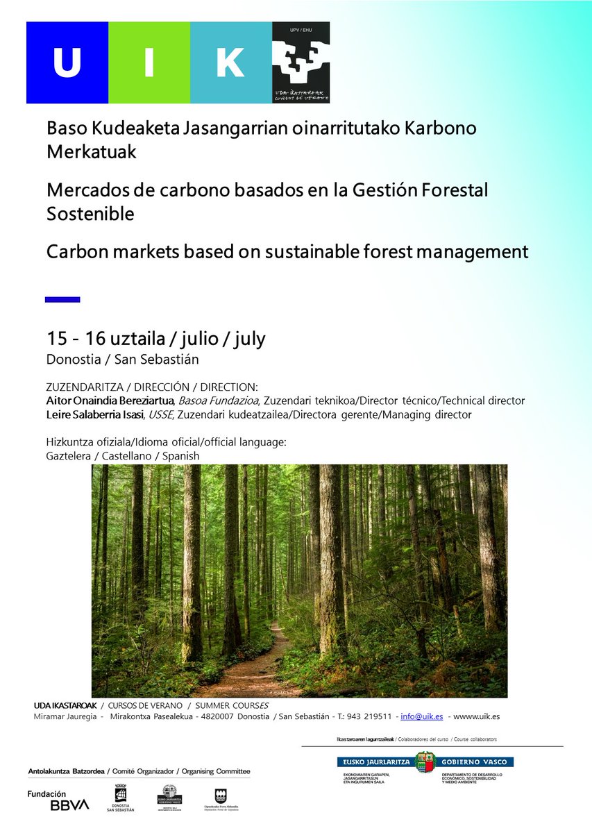 Ixuritako karbonoa konpentsatzeko merkatuei buruzko <a href="/uik_eus/">UIK</a>  ikastaroa.
uik.eus/eu/jarduera/me…
Curso <a href="/uik_eus/">UIK</a>  sobre mercados de  compensación del carbono emitido.
uik.eus/es/curso/merca…