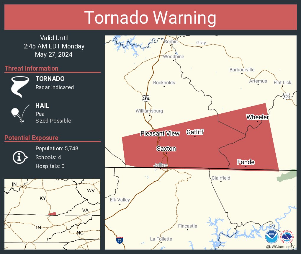 Tornado Warning including Pleasant View KY, Gatliff KY and Saxton KY until 2:45 AM EDT