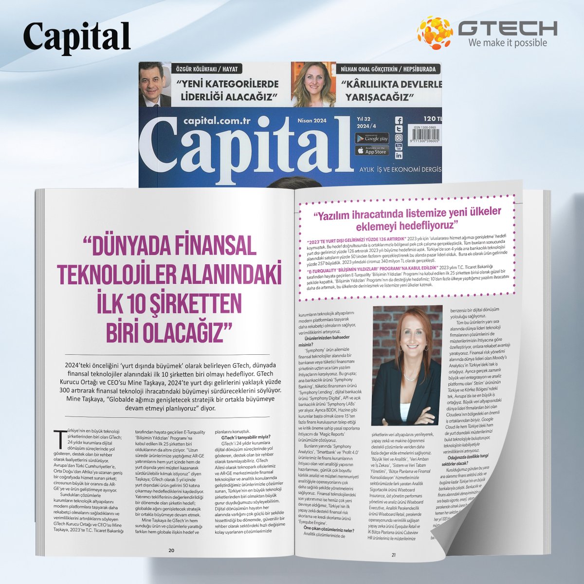 GTechTR's tweet image. In an exclusive interview with Capital magazine, Mine Taşkaya, Co-Founder and CEO of GTech, delved into a myriad of topics ranging from GTech&apos;s 2024 objectives to its overseas expansion strategy, as well as its innovative products and services. #gtech #wemakeitpossible #capital