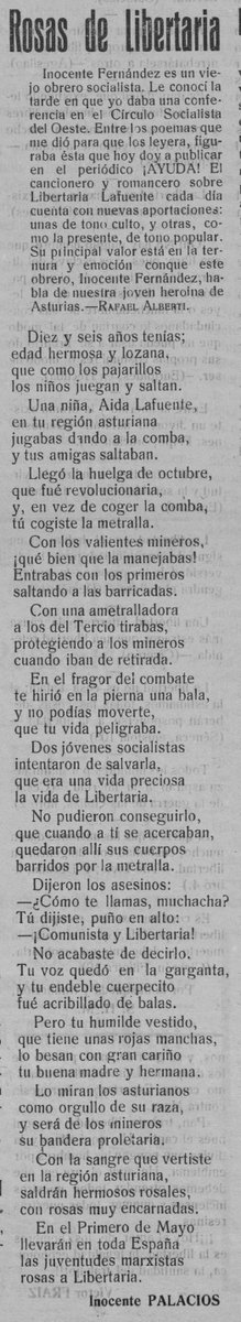 añu 1936: Rosas de Libertaria
 
... d'Inocente Palacios
 
#CelebresCoses #Asturies #oficialidá #AidaLafuente #AidaDeLaFuente #Libertaria #InocenteFernández #InocentePalacios #RafaelAlberti #Ochobre1934 
 
Agora ya sabes onde atopar más COSES CÉLEBRES ...