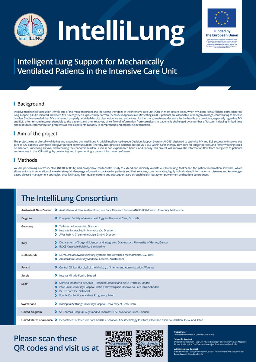 ESAIC_org's tweet photo. Learn about optimising invasive mechanical ventilation through an AI-based decision support system at #EA24 with Prof Wittenstein on today at 9 AM at the #ESAICExpo.
ESAIC is a consortium member of the #IntelliLung project
#AIinResearch #Innovation #EUfunded https://t.co/nZabFKYJ6i