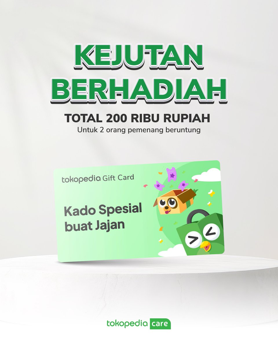 TokopediaCare's tweet image. ⭐️KEJUTAN BERHADIAH TOKOPEDIA CARE!⭐️

Tinggal Like, Repost, dan Reply post ini dengan kata berikut:  "#SahabatTerbaikToppers yang selalu ada dan selalu bisa berikan solusi dari hati 🥰💚"

Good luck, Toppers! 💚