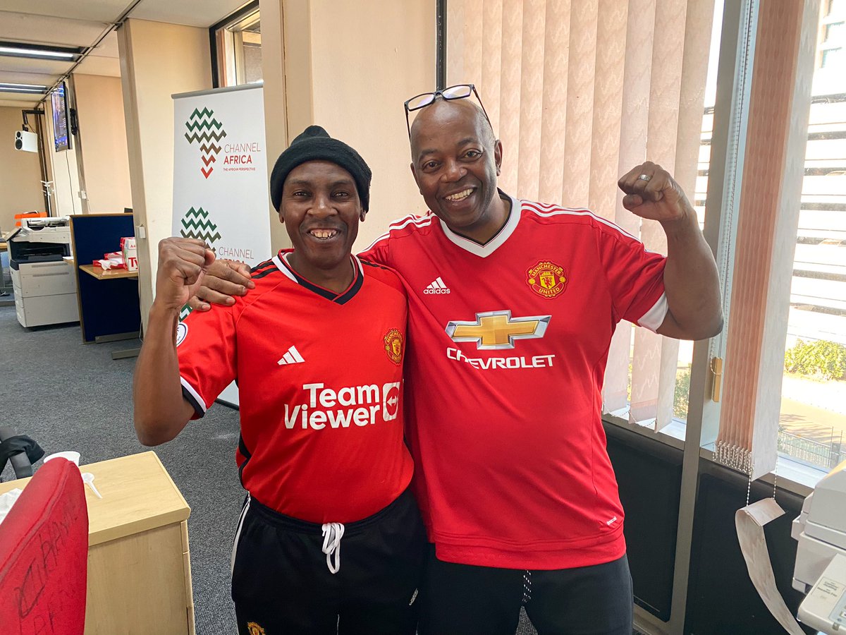 There is only one colour to wear at work today. Sports Anchor <a href="/FLengoati/">Fikile   Lengoati</a> joins me in celebrating a fine 2-1 win by <a href="/ManUtd/">Manchester United</a> over #ManCity in the #FACup  | #FACUP24 #ManUtd