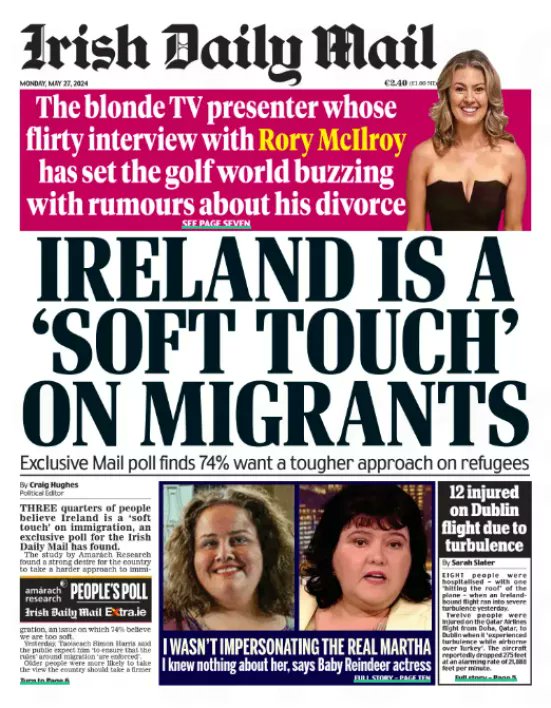 🇮🇪🚨 'Ireland Is A Soft Touch On Migrants' '74% of people polled want a tougher approach on refugees' There's a reason open-borders & illegal migration is flourishing in Ireland The Irish Government along with NGOs created open-borders Ireland #IrelandisFull
