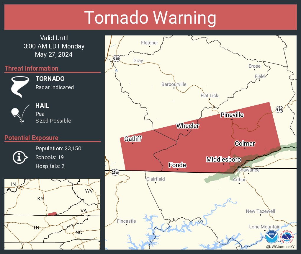 Tornado Warning including Middlesboro KY, Pineville KY and Cumberland Gap TN until 3:00 AM EDT