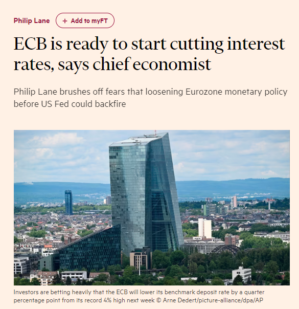 Die #EZB wird dieses Jahr die Zinsen senken.

Die Zinssenkungen werden im restriktiven Bereich bleiben. Heißt, sie bleiben oberhalb der Inflationsrate (positiver Realzins).

Ist somit eine zweite Inflationswelle definitiv vom Tisch?