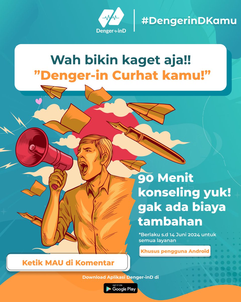 denger_ind's tweet image. 90 menit konseling tanpa biaya tambahan??? Wuikkhh kapan lagi coba?!😆❤️ buruan langsung klaim promonya yaa! 
Untuk pengguna IOS jangan khawatir, bisa DM ke @denger.ind 💌
#DengerinD #AnytimeAnywhere #StrongerTogether #counseling #mentalhealth #curhat #psikolog #konselor