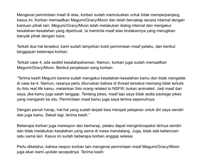 soluosi's tweet photo. Beberapa korban telah memaafkan tindakan M/G. Karena itu, kami memutuskan untuk mengakhiri kasus ini. Terima kasih. https://t.co/hANP4ul2R2
