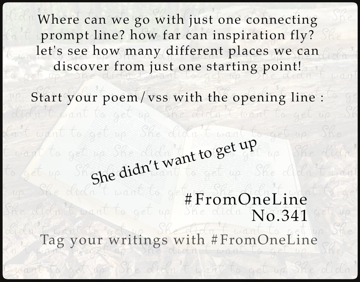 #FromOneLine 341 Where can we go with just one connecting #prompt line? Let's see how many different places we can discover from just one starting point! Start your poem/vss with the opening line : She didn't want to get up #FromOneLine 341