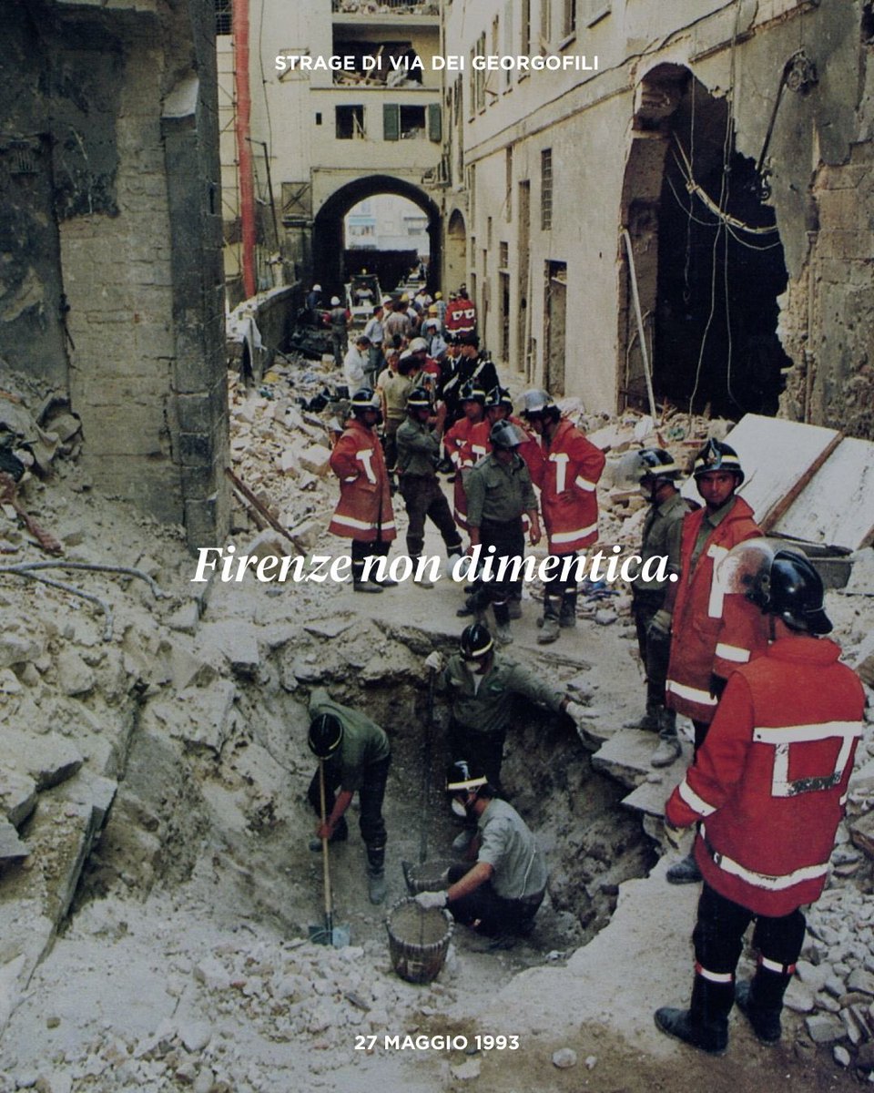 Anche quest’anno Firenze ricorda la Strage dei Georgofili e piange le sue vittime. 
Questa ferita non si rimarginerà mai fino a quando la mafia non sarà definitivamente distrutta. Questa è la cruda verità. Sapere che è ancora viva la fonte del male che 31 anni fa si è riversato