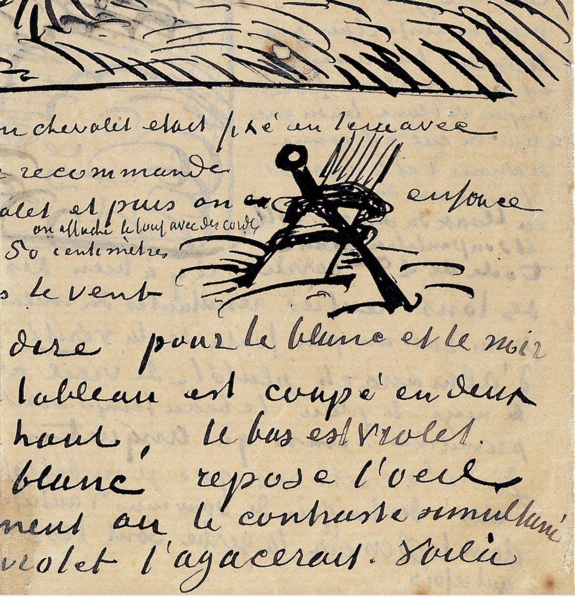 Van Gogh, açık havada resim yaptığı için rüzgar konusunda sıkıntı yaşıyordu. Theo'ya yazdığı bir mektupta 'rüzgarda resim yapma konusunda çok sıkıntı çekiyorum ama sehpamı yere sabitleyip çalışabiliyorum' diye yazdı. sabitleme için de yaklaşık 50 cm'lik demir kazıklar