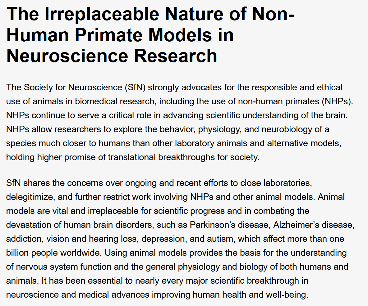 Important statement about #animalresearch with Monkeys by the Society for Neuroscience @SfNtweets

#ExperimentationAnimale #Tierversuche #Scicomm

Link to full text ➡️sfn.org/advocacy/polic…