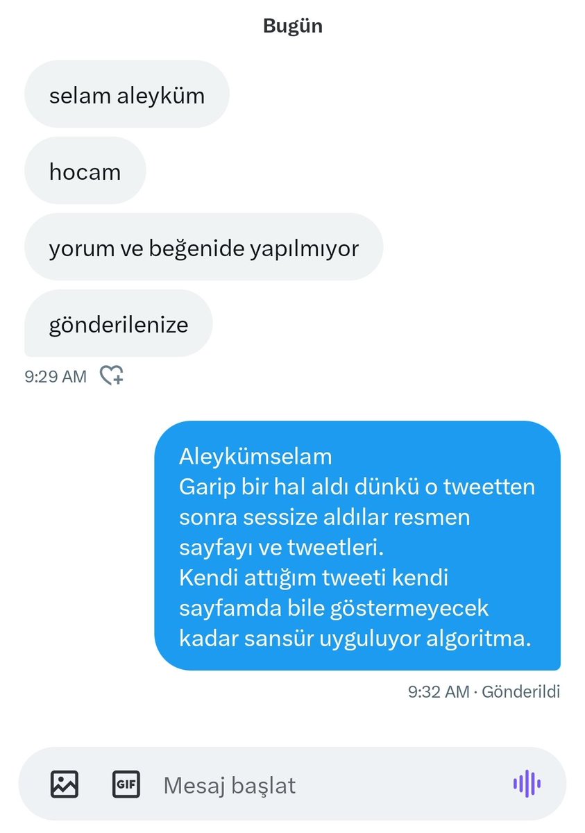 Bakınız hesabı bile sessize alıyorlar.