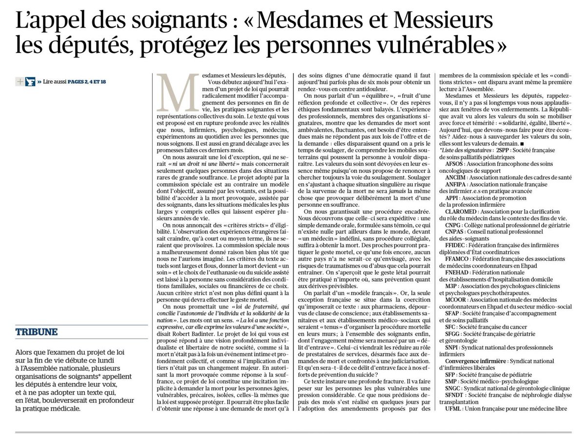 Par habileté, les militants de l'euthanasie tentent de corneriser les soins palliatifs comme seuls opposants. Elles sont 23 organisations à signer. Elles se battent pour le soin. Elles se battent pour nous.