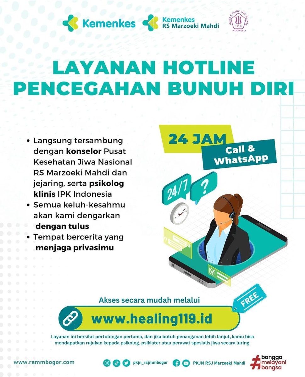 IPK Indonesia bersama dengan Kemenkes RI dan RSMM menyediakan layanan hotline pencegahan bunuh diri di healing119.id

Psikolog Klinis IPK Indonesia siap mendengarkanmu 😊