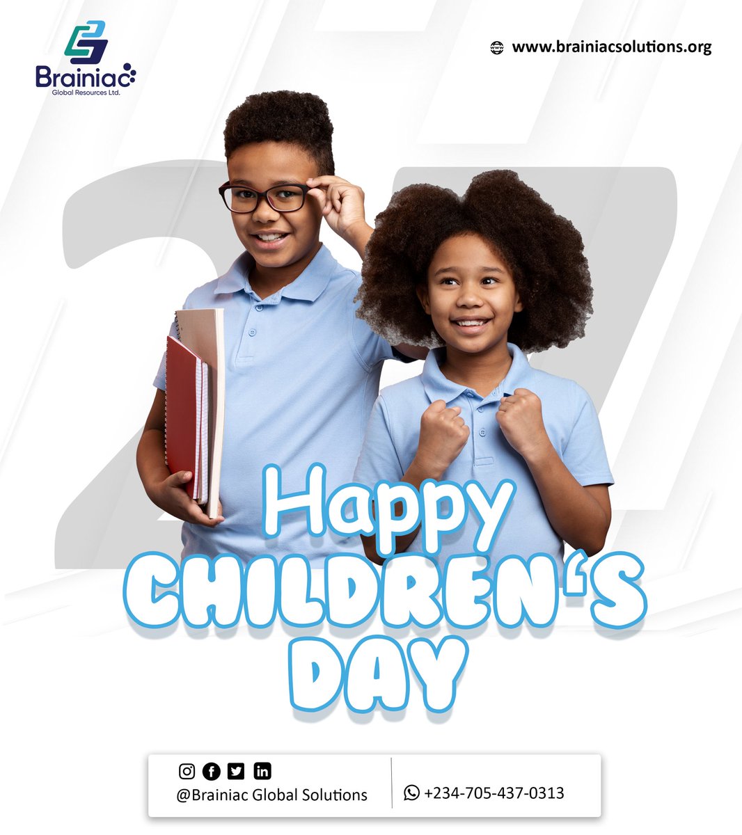 Celebrating the joy, laughter, and dreams of every child today! Happy Children’s Day! 🌟🎉🎉🎉

Call +234-705-437-0313 and talk to our experts.

#brainiacglobalsolutions #newmonth #may #workersday #Labourday #ecommercewebsite #itconsulting #uxuidesign  #ecommerce