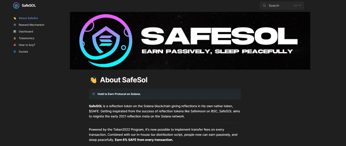 Our docs are live.

Check them out.👇

docs.safesol.finance

$Solana #Solana #SOL #SAFE #Crypto #1000xgems #Safemoon #Memecoins