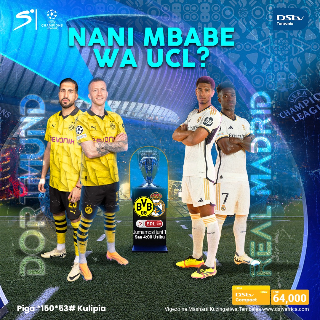 Nani ataibuka mbabbe wa UEFA CHAMPIONS LEAGUE tarehe 1 June? Je vijana wa Signal Iduna pack wataweza kuwashangaza Real Madrid ambao ndo wapewa aslimia kubwa kushinda kombe hili? Bofya *150*53 kufanya malipo ya kifurushi chako cha COMPACT mapema. #MfalmeWaBoma