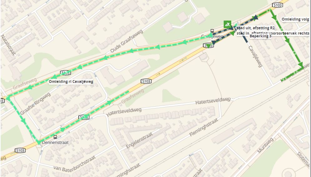 Er zijn minder rijbanen beschikbaar op de Graafseweg op 29 mei van 10.00 tot 15.00 uur. En Cavaljéweg tijdelijk één richting tussen 10.00 en 15.00 uur. Dit ivm werkzaamheden van Liander #wegwerkzaamheden