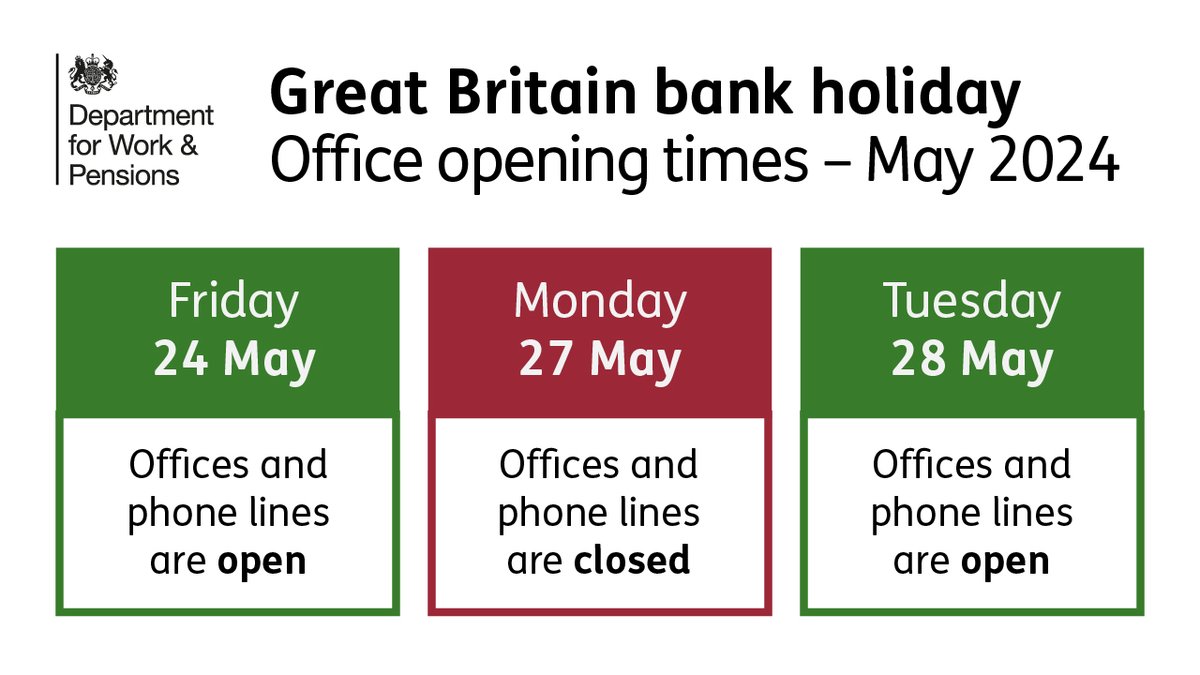 Changes to our opening times over the bank holiday period