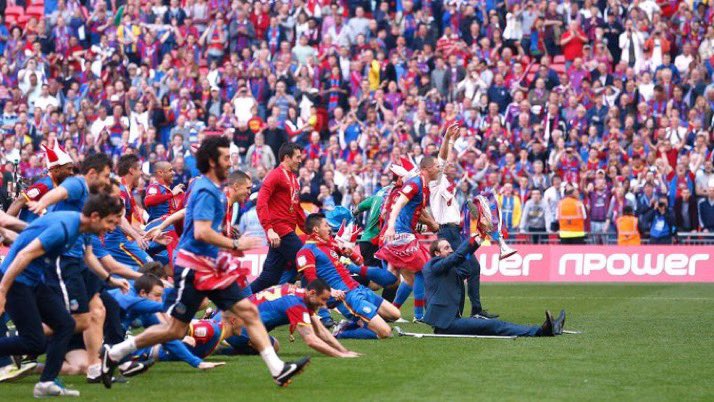 Jules’ save, Super Kev’s penalty, Joel’s header off the line, Damo’s tears, Joniesta running around like an excitable puppy, Mile taking it all in, Muzza sitting on his backside holding the trophy aloft… 😍 Goosebumps. ❤️💙 #CPFC