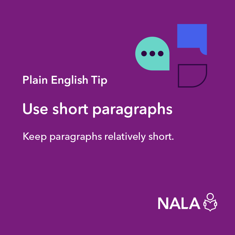 ✏️Plain English tip of the week

💡Use short paragraphs

✔️Keep paragraphs relatively short.

Learn more about Plain English Writing and Design ⬇️
nala.ie/plain-english/…

#PlainEnglish #LiteracyMatters