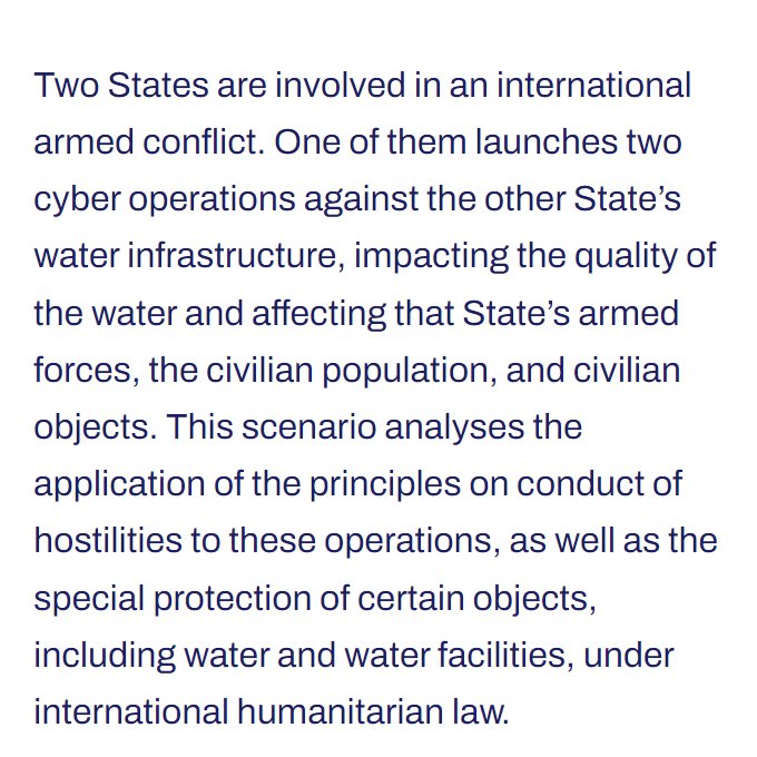 As #CyCon2024 is about to begin in Tallinn, we are delighted to share the newest #CyberLawToolkit🛠️ scenario, authored by Dominique Steinbrecher (@UNIDIR), on int'l humanitarian law (#IHL) and cyber ops against #water infrastructure.🌊 🔗Direct link: cyberlaw.ccdcoe.org/wiki/Scenario_…