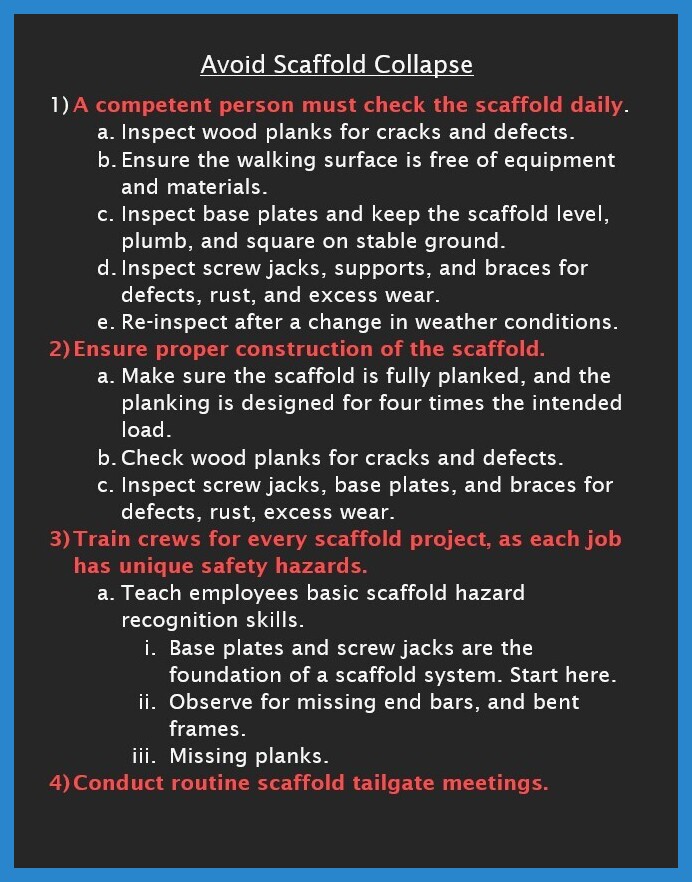 SDSafetyGuy's tweet image. ==&amp;gt;Avoid Scaffold Collapse - Bilingual

==&amp;gt;Evite El Colapso del Andamio

#Scaffoldsafety  #SDSafetyGuy #TCFieldinspection
#OSHAscaffoldsafety