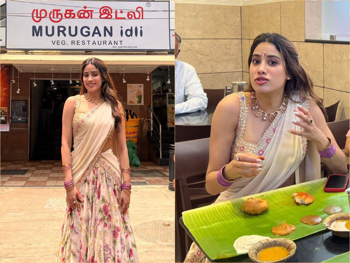 #JanhviKapoor enjoyed South Indian food in Chennai 🤩 #MrAndMrsMahi releasing in theatres on May 31st, 2024!