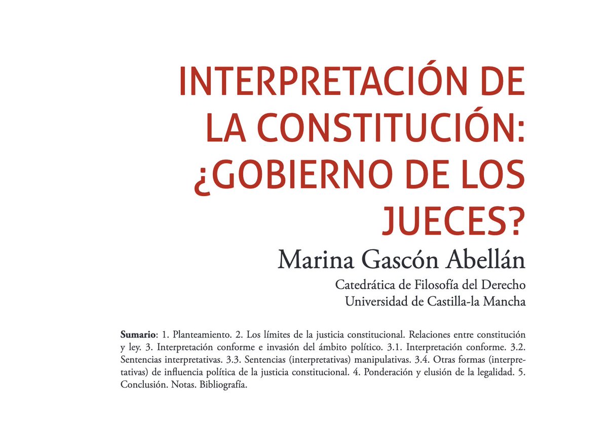 'Interpretación de la Constitución: ¿gobierno de los jueces?', de Marina Gascón Abellán. En el núm.20 (2016) de @teoriayderecho @Tirant_ESP teoriayderecho.tirant.com/index.php/teor…