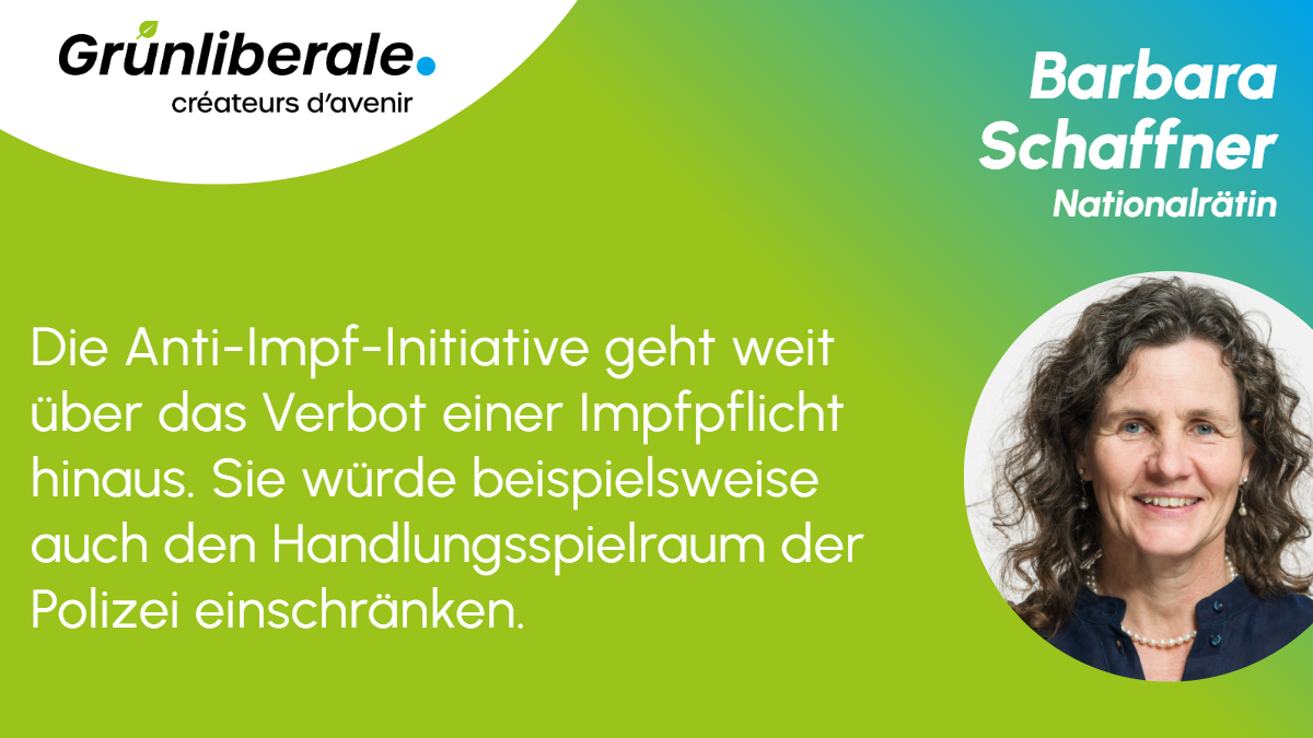 Der Staat benötigt Mittel, um Gesetze durchzusetzen, z. B. die Möglichkeit, Festnahmen oder Alkoholtests durchzuführen. Die gefährliche #AntiImpfInitiative verhindert dies jedoch. 👉 Lies unser Argumentarium und sage auch du Nein zur Anti-Impf-Initiative! grunliberale.ch/aktuell/kampag…