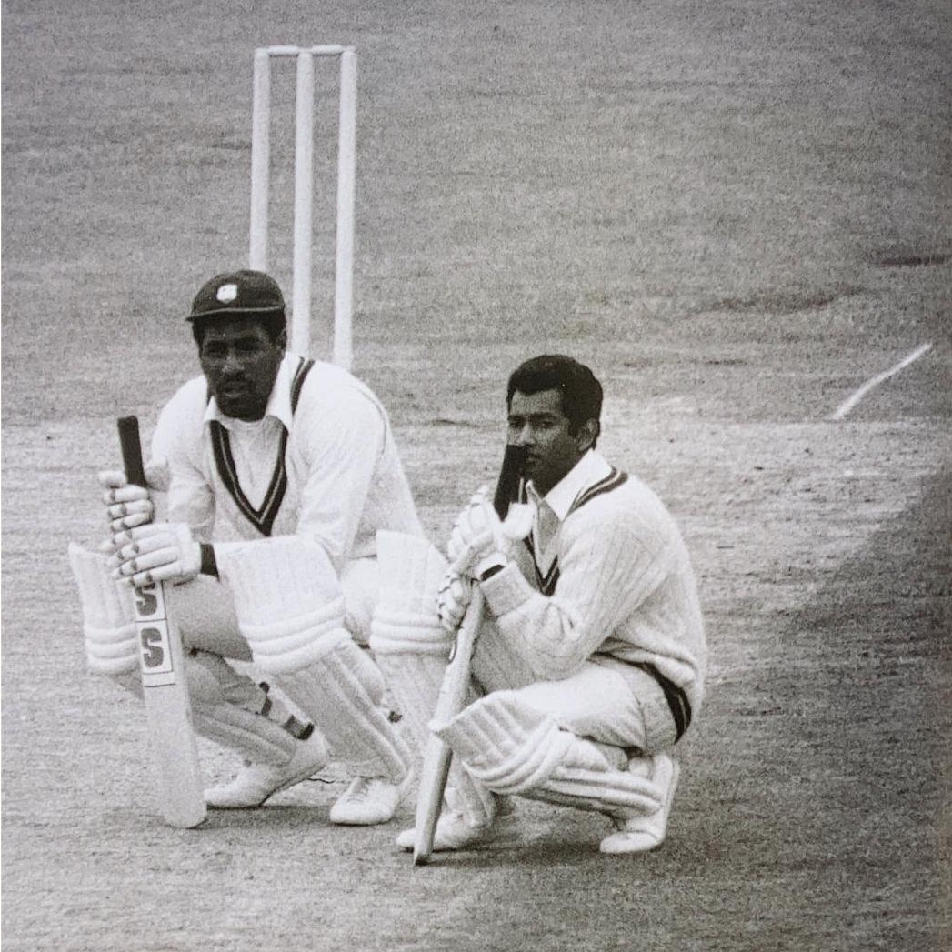 It's a sobering thought that this photo was taken on my 16th birthday - @ivivianrichards and Alvin Kallicharran take a breather while putting on 169 on the first day of the 1st Test in 1976, which they extended to 303 the next day - Viv made 232 and Kalli 97